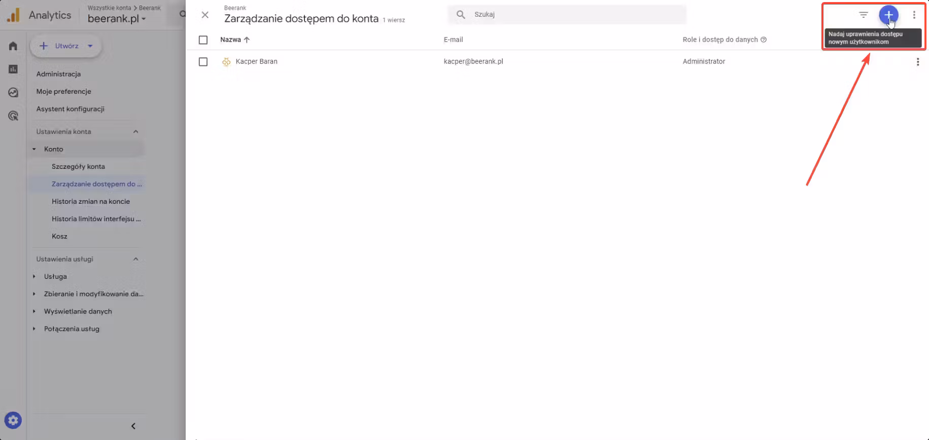 Google Analytics - dodawanie użytkownika
