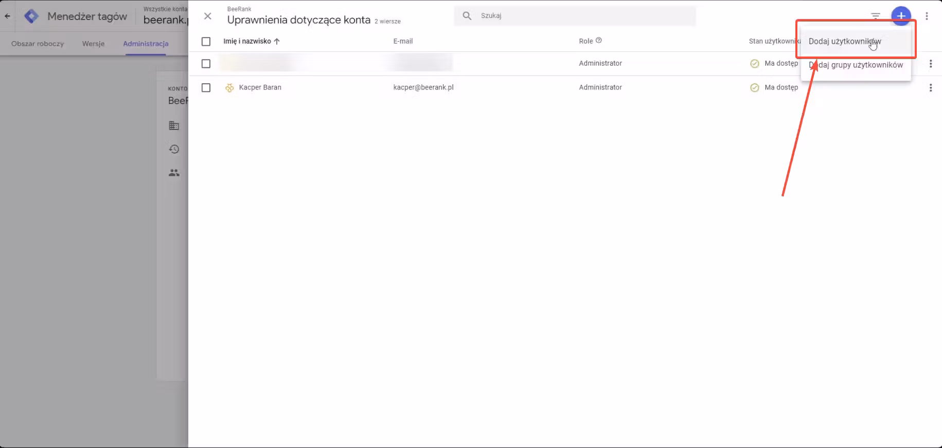 5 google tag manager - dodawanie użytkownika 2