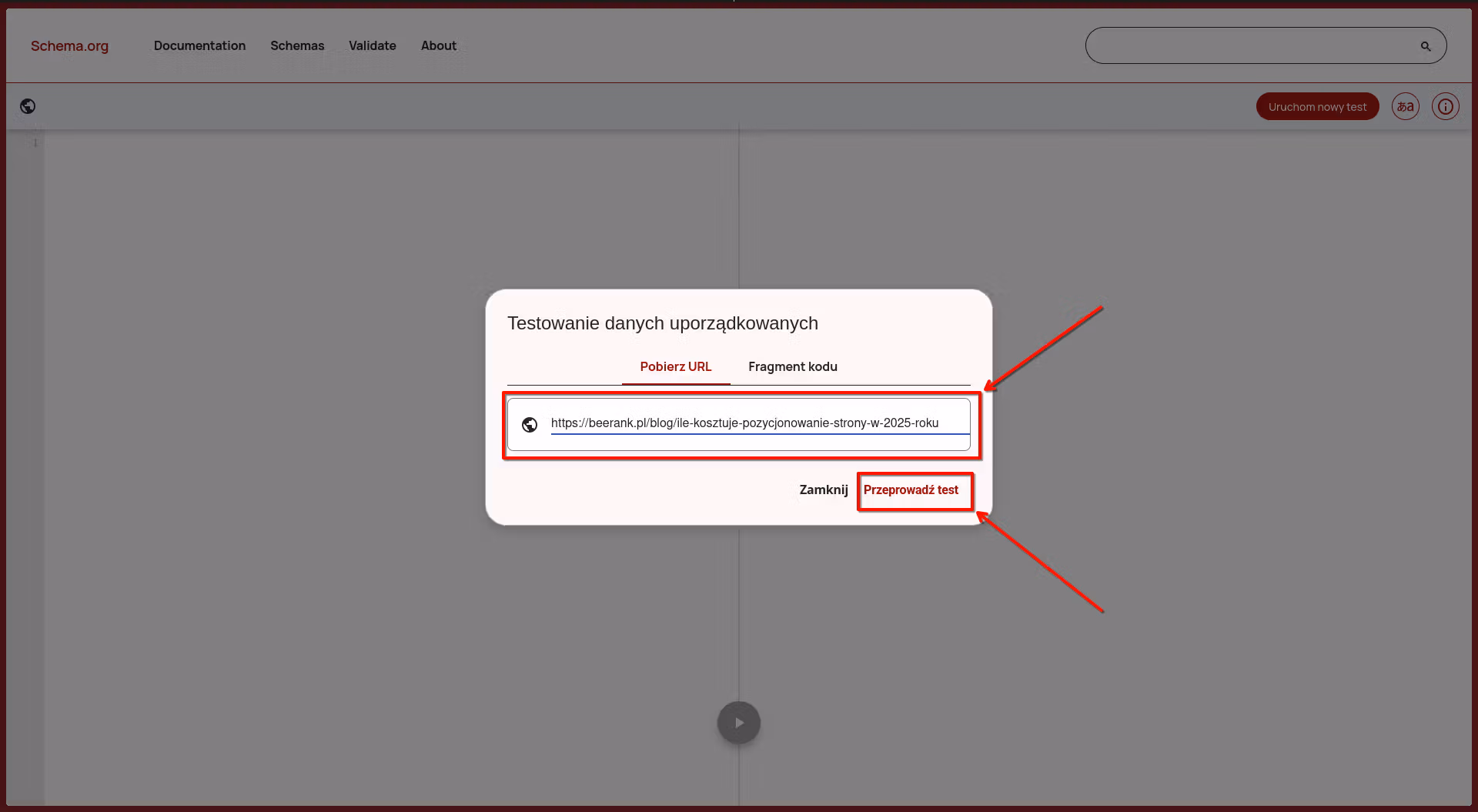 Schema.org tester danych uporządkowanych