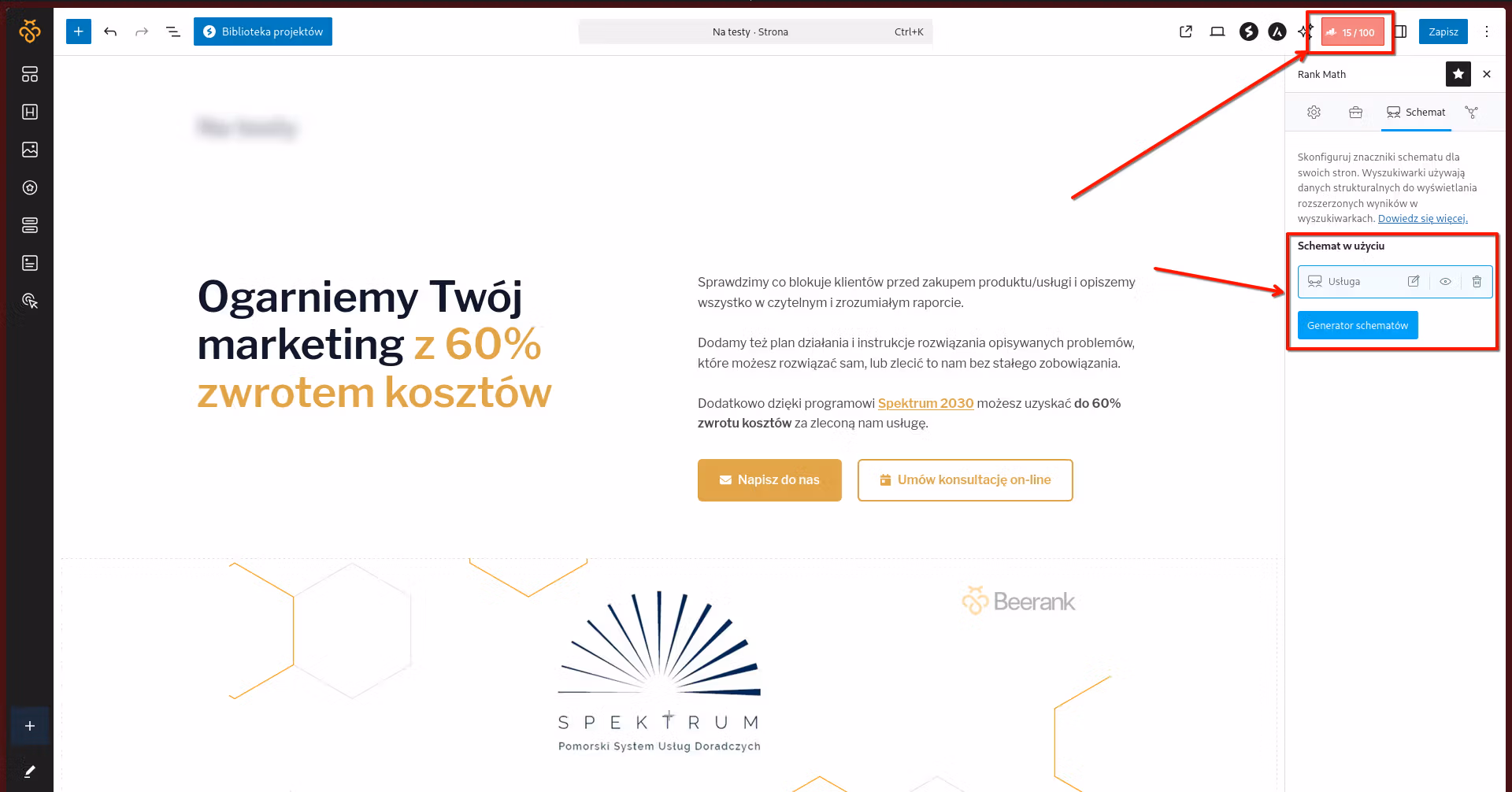 Ustawianie danych uporządkowanych bezpośrednio na jednej stronie