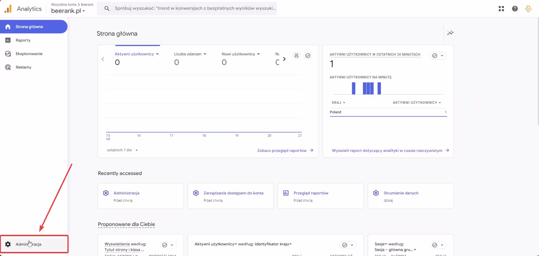Google Analytics - przejście do ustawień 2