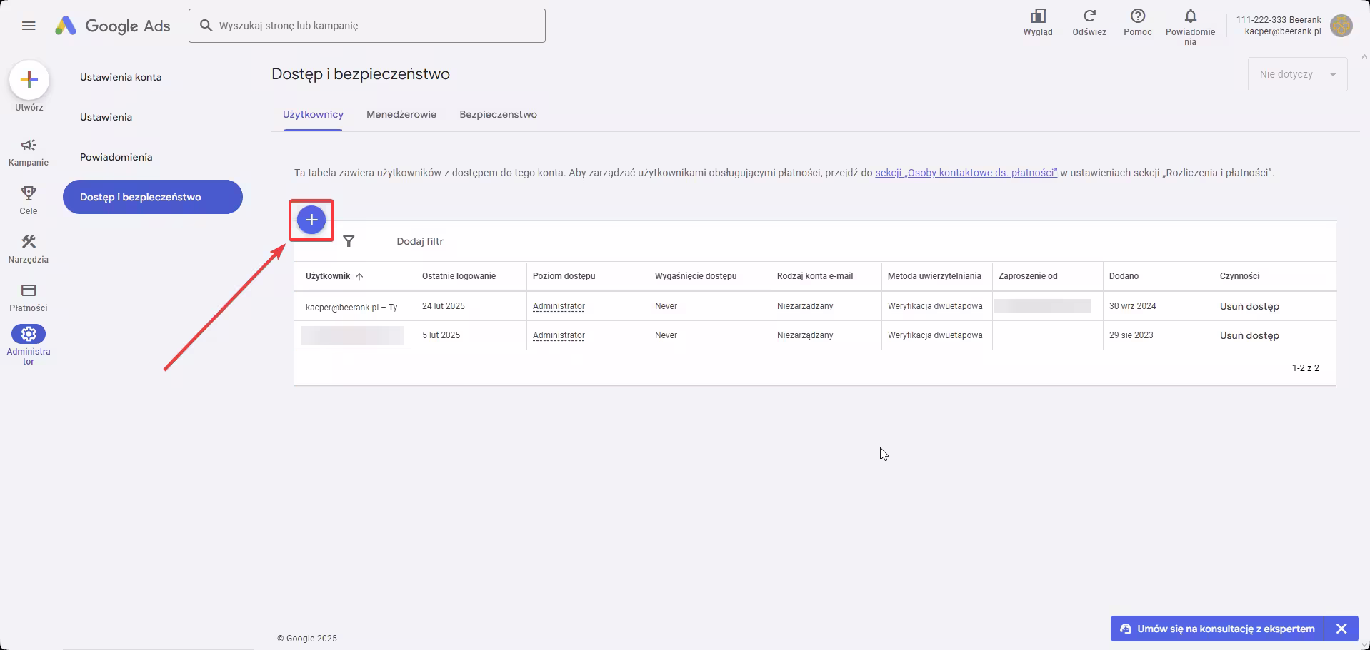 5 google ads - dodawanie użytkownika
