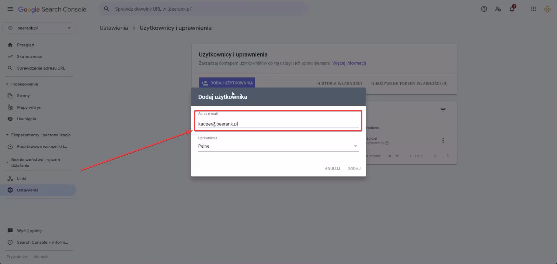 5 google search console - podaj email