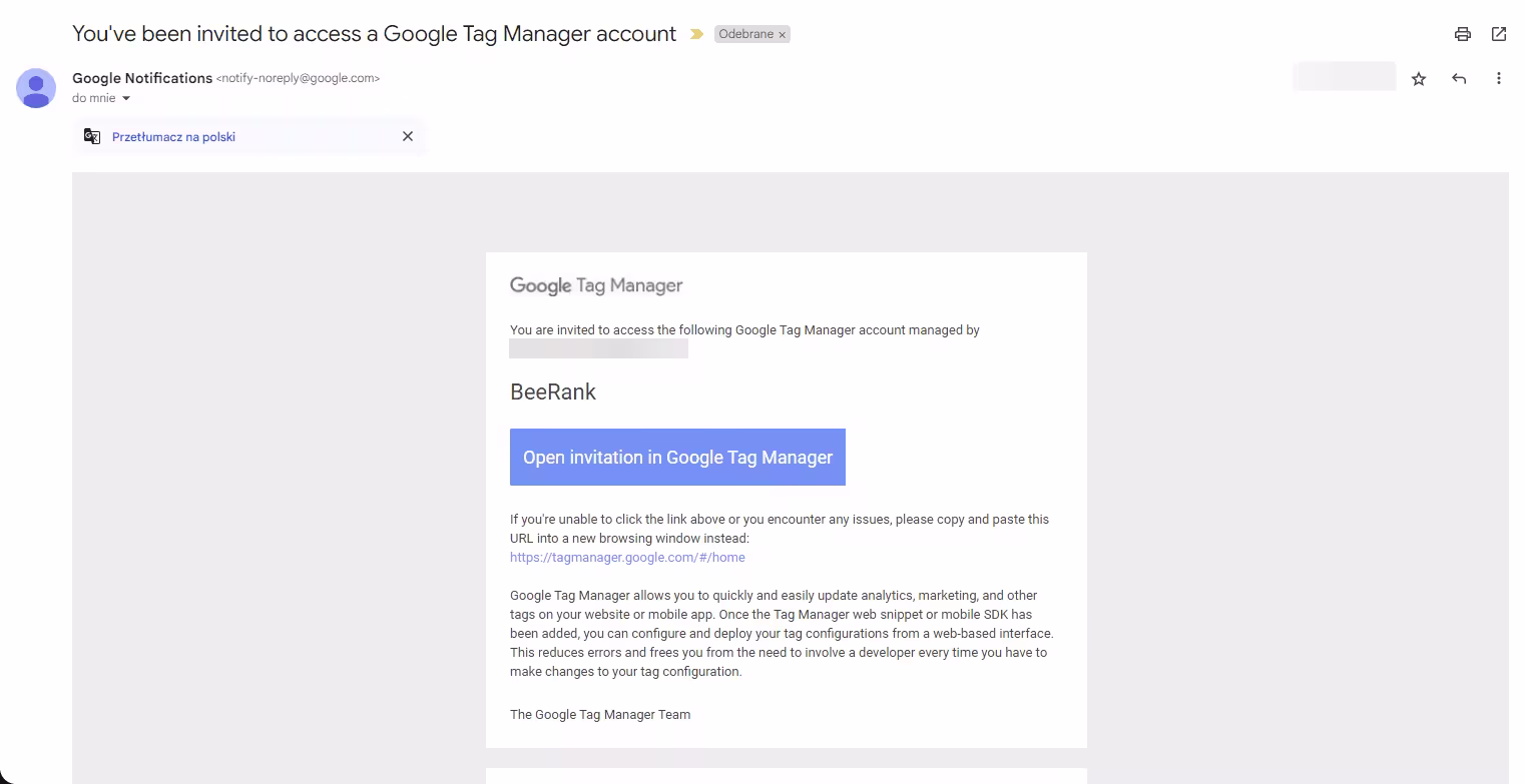 google tag manager - mail z potwierdzeniem