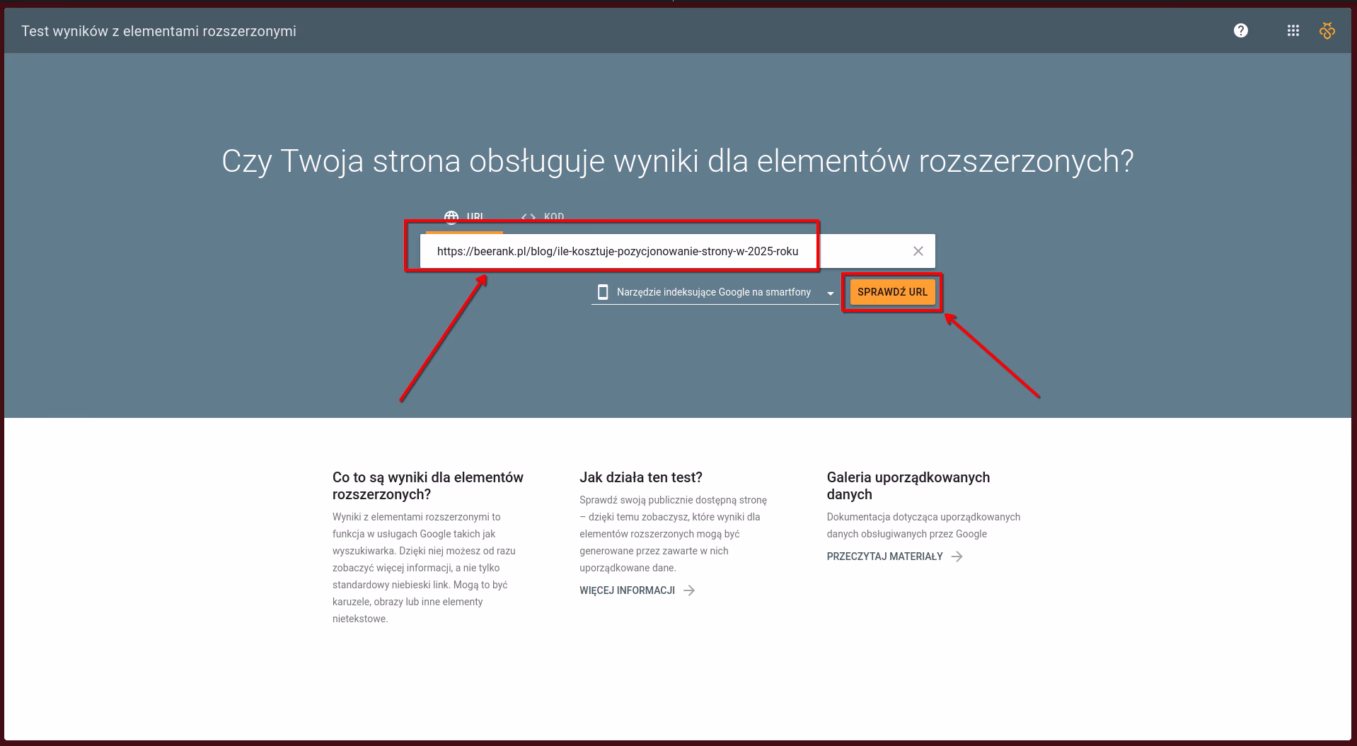 Testowanie danych uporządkowanych testerem google